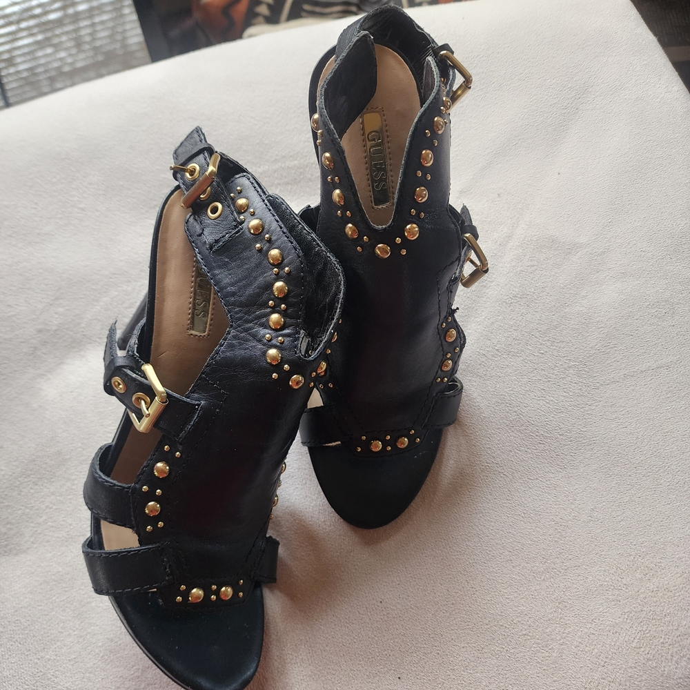 GUESS Black Sandals with Gold Studs